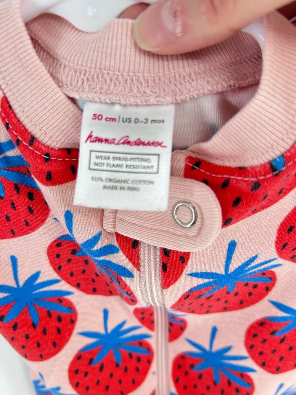 Hanna Andersson Baby Zip Sleeper with Red and Blue Strawberry Print - 0/3 months